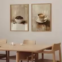 Toile avec tasse et grains de café pour habiller un mur vide de cuisine