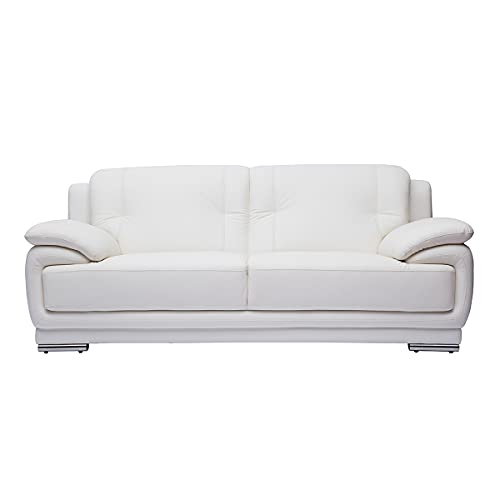 Miliboo – Sofá de 3 plazas de piel blanca y acero cromado