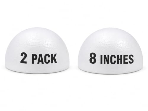 Evershine 8" Craft Foam Half Ball 2 Packs - Smooth Half Foam Polystyrene Balls for Craft and Project