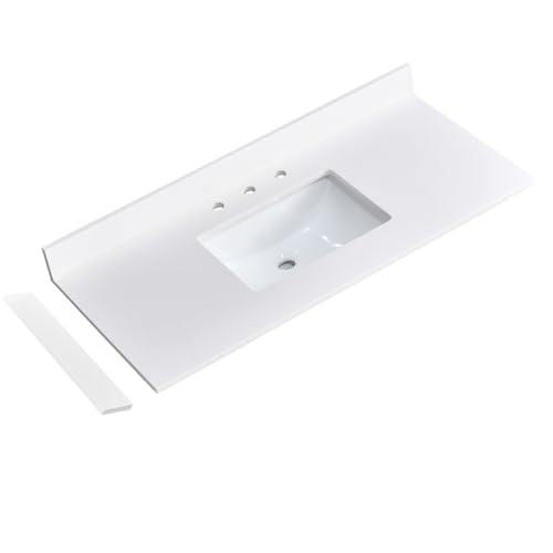 EQLOO 42' x 22' Vanity Top, Quartz Vanity Sink Top in Pure White, with One Sidesplash & One...