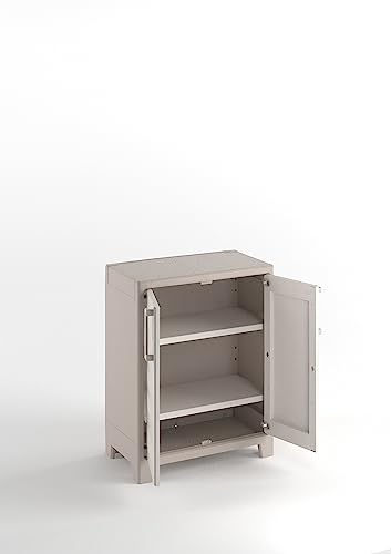 Keter Gulliver Kunststoffschrank niedrig, beige, 80 x 44 x 100 cm, inkl. Einlegeböden, für drinnen und draußen geeignet, UV- und wasserbeständig (IPX3)