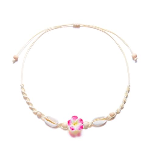 Pingyongchang Hawaiian Plumeria Shell Choker Necklace Bohemian Handmade Flower Adjustable Rope Necklace for Women Summer Beach Necklace Holiday Vacation Party Jewelry Gift