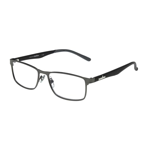 Foster Grant IRONMAN Men's Trekker Square Reading Glasses, GUNMETAL, 1.5x