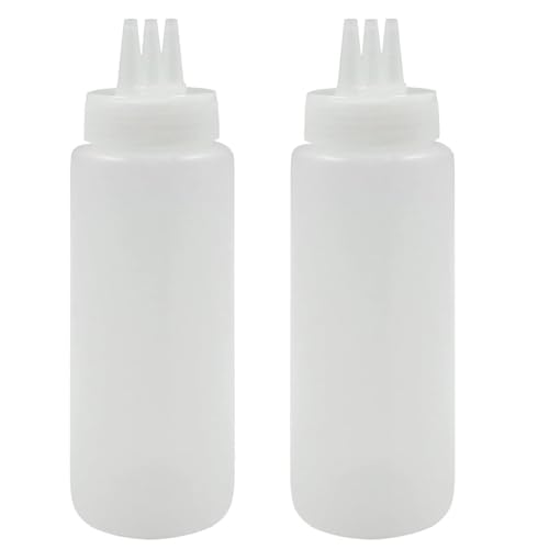 KOMUNJ Lot de 3 bouteilles à sauce à trois trous, avec bec verseur, 3 buses de pulvérisation, anti-fuite, avec graduation de mesure (450 ml)