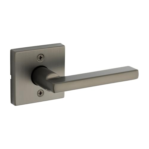 Image of Kwikset Halifax Square Dummy Door Handle, Single Sided Lever for Closets, French Double Doors, and Pantry, Gunmetal Non-Turning Reversible Interior Push /Pull Lever