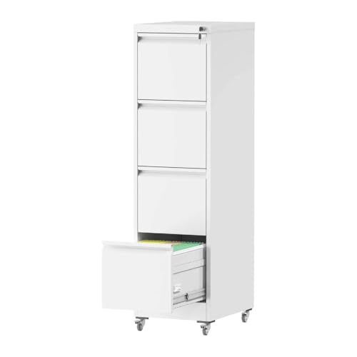 FOSTOKO File Cabinet with Wheels, 4 Drawer Metal File Cabinet, White by FOSTOKO - Used condition - US$151.43