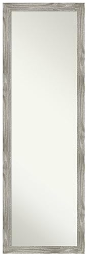 Amanti Art Grey Full Length Mirror for Door, 51x17 Dove Greywash Square Tall Wall Mirror Full Length, Mounted to Door or Closet Wall with no Visible Brackets, Country Rustic Frame, Bedroom Decor