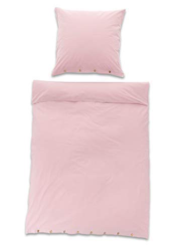 myHomery Bettwäsche 2-teilig - Bettbezug & Kissenbezug mit Knöpfen Made IN EU - Bettwäsche-Set aus 100% Baumwolle weich und kuschelig - Stone wash Finish - Altrosa | 135x200 cm & 80x80 cm