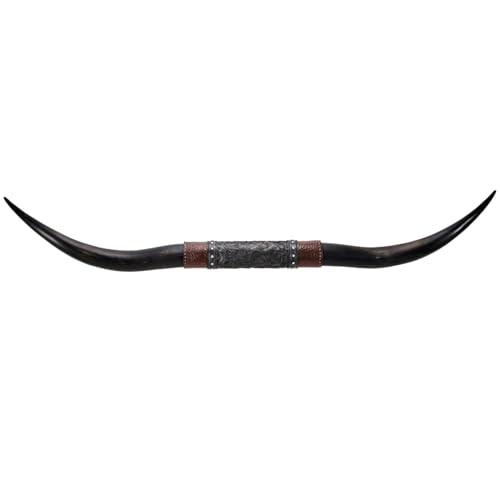 GMLDP 70.9" Longhorn Wall Decor, Resin, Distressed Horns, Leather Strap