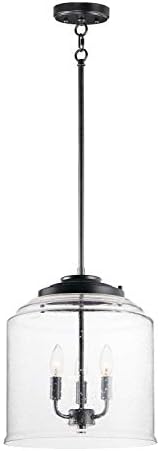 Maxim 12273CDBK Acadia Three Candelabra Light Seedy Glass Bell Foyer Pendant I 180 Watts I Black Finish I Steel Frame I Modern Contemporary Light Fixture I