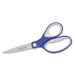 Straight KleenEarth Soft Handle Scissors, 7" length, Blue/Gray