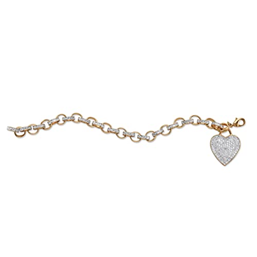 Palmbeach Jewelry Yellow Gold-Plated Genuine Diamond Accent Charm Heart Bracelet (27Mm), Lobster Claw Clasp, 7.75 Inch Adjustable #TOP3
