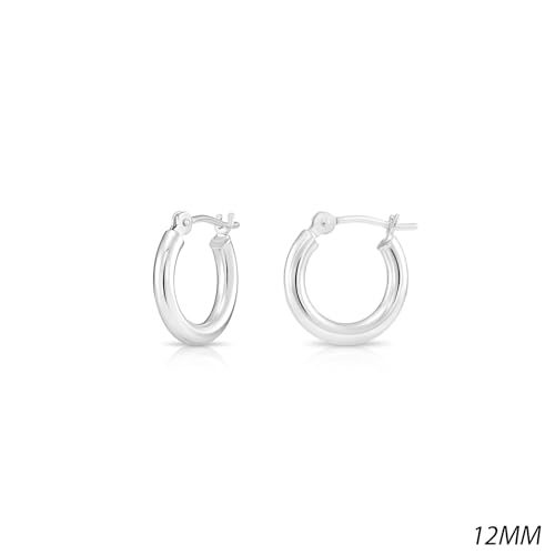 10K White Gold Classic Shiny Polished Hoop Earrings, Plain Round Gold Hoops, Gold Earrings for Women and Men, 10K Real Gold (12mm)… by TILO JEWELRY - Image 3