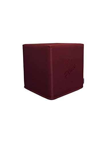 PanQube Pouf VERONA 39 Ottoman Hocker Footstool Seat for Children with embroidery Dark Red, 39cm x 39cm x 39cm