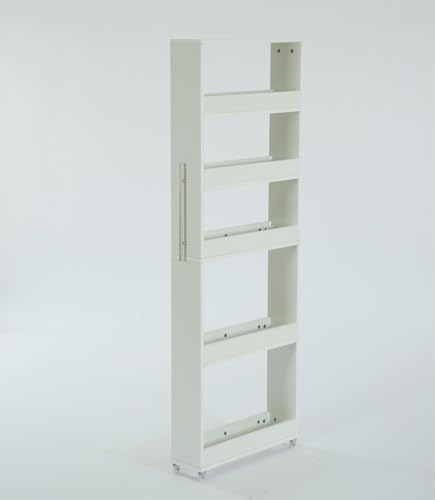 Tribesigns キッチンワゴン 冷蔵庫横 スリム収納カート ハンドル付き 隙間収納 木製スリムワゴン ホワイト 幅15×奥行55×高さ160cm キャスター付き