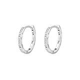 Lirzxin Pendientes de aro de oro blanco para mujer, oro blanco de 14 quilates, diseño simple de círculo hueco con diamante redondo, aretes de aro para mujer, madre, esposa, hija, Oro blanco de 9