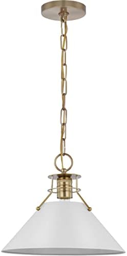 Nuvo Outpost - 1 Light Medium Pendant in Mid-Century Modern Style-10.63 Inches Tall and 13 Inches Wide-Matte White/Burnished