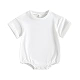 Kutersbabi Unisex Baby Boy Girl Clothes Infant Summer Oversized Bubble Romper Toddler Baby Plain Short Sleeve Jumpsuit(White, 6-12 Months)