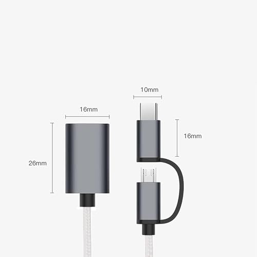 Image of RDG Universal 2 in 1 OTG Adapter Cable Micro USB + USB C to USB 3.0 Female Connector Cable, OTG Cable, Compatible Transmission & Charging, for All Supported Micro and Type C Device (Silver Matte)