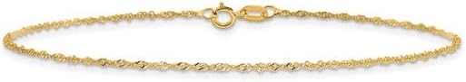 Solid 10K Yellow Gold 1.1mm Singapore Chain Anklet Bracelet, Dainty Ankle Bracelet for Women, 2 Different Sizes.