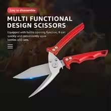 Professional Kitchen, Detachable Poultry Scissors with Serrated Blades - Cut Bones, Meat, Vegetables, Seafood - Multi-Functional Silver Scissors