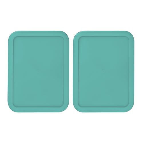 Replacement Lids fits Pyrex 3-Cup Glass Food Storage Container Bowls (7.75 x 5.75-Inch) Plastic Rectangle Lids Covers for Pyrex 7210-PC Airtight & Leakproof (2-Pack Turquoise)