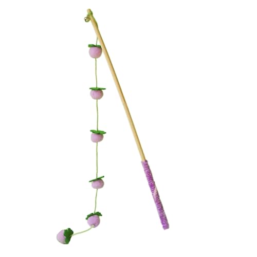 Selfteasing Cats Teaser Wand Toy with Movable Felt Fruits Flexible Teasing Stick for Indoor Kittens Entertainment Cats Entertain