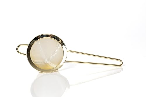 Bull in China Fine Mesh Strainer with Handle - Gold Finish | Bar Hand Strainer | Wire Mesh Cocktail Strainer | Strainer for Bartending
