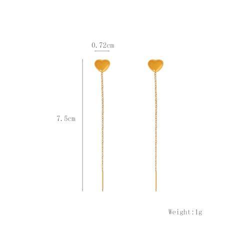 Vintage Gold Heart Threader Earrings for Women,Silver Chain Duster Earrings Long Tassel Chain Love Dangle Earrings,Simple Everyday Jewelry Gift3
