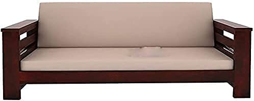 Image of Mamta Furniture Wooden 3 Seater Sofa Set Home Living Room |Solid Wood Sofa Set 3 Seater| Sheesham Wood Furniture Sofa Set | Without Pillow | 40 Density Cream Cushions|Mahogany Finish