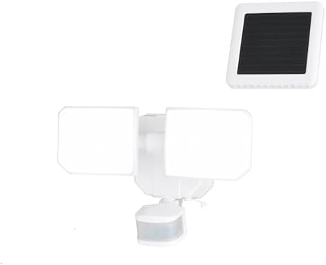 VAXCEL 2 Light Solar Powered Outdoor Security LED Flood Light White, Motion Sensor, Dusk to Dawn, Battery Backup