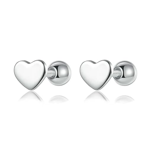 Boucles d'oreilles à vis cœur argent 925 pour femmes et enfants minimalistes