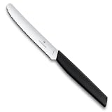 VICTORINOX(ビクトリノックス) ペティナイフ 11cm 波刃 ブラック 食洗器対応 トマト&テーブルナイフ スイスモダン 6.9003.11W
