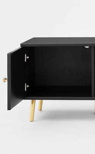 Image of Wooden TV Unit for Living Room | Media Console Movable TV Cabinet | Free Standing Tv Unit with 2 Door & 2 Shelf Storage | Sideboard Cabinet | HDMR Premium Wood & Iron (Black)