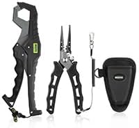 F07S Pliers and Fish Lip Gripper Combo, Hook Remover, Split Ring Pliers, Stainless Steel Saltwater Tools With Lanyard and Sheath, Gift for Men