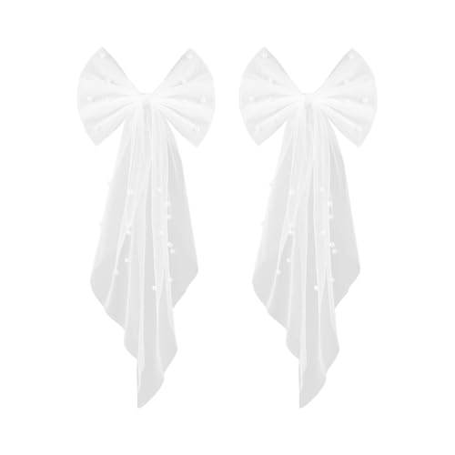 2 lazos para decoración de novia, accesorios de novia, decoración de cuentas, lazos de novia, accesorios de boda de tul, horquillas para el pelo (blanco)