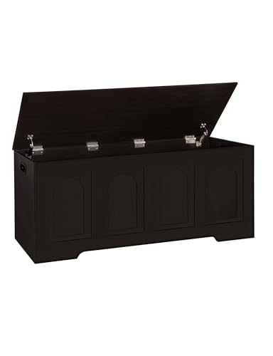 DINZI LVJ Storage Chest, 47.2”Wooden Storage Box with 2 Safety Hinges, Entryway Shoe Bench with Flip-Top, Large Trunk for Living Room, Bedroom, Easy Assembly, Espresso