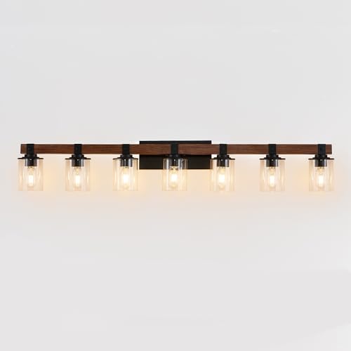 Zonstore Wood Vanity Light, 7-Light Farmhouse Bathroom Metal Wall Sconce