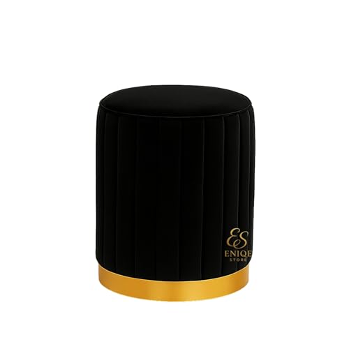 Image of Mudda Pouf Round Sitting Foot Stool for Office Room Decor, Living Room Ottoman Stool, Upholstered Pouffe Puffy for Foot Rest, Home Furnishings (Black)