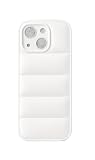 Quilted Phone Case for iPhone 15, Puffer Jacket Design, Shockproof Silicone Cover, White, Black (White)