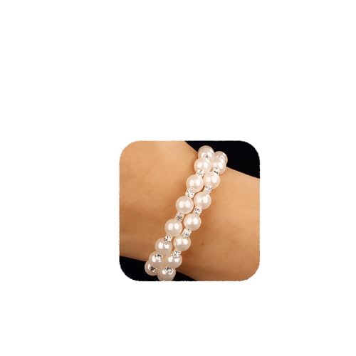 YERTTER Dainty Multi Layer Pearl Rhinestone 1920s Silver Gold Stretch Bangle Bracelet Wedding Sparkly Layered Wrap Cuff Bangle Bracelet Adjustable Pearl Bracelets for Women Brides Girls