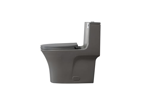Inodoro moderno gris de una pieza, tipo alargado, con sistema de doble descarga (1.1/1.6 GPF), asiento de cierre suave y fácil instalación miniatura 7