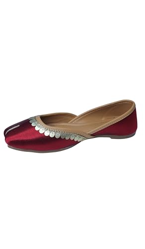 Image of Pluxh Women's Ethnic Jutti Shoes | Shiny Finish Mojari with Sequin Border | Soft Cushioned Slip-On Flats for Casual