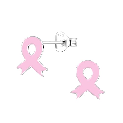 Limited Edition Solid 925 Sterling Silver Pink Breast Cancer Ribbon Stud Earrings nickel free, Hypoallergenic