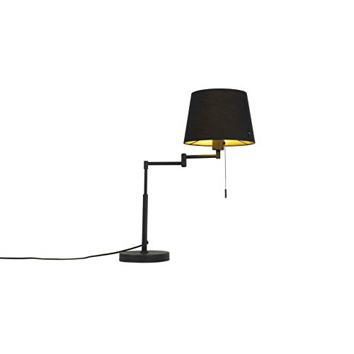 Preisvergleich Produktbild QAZQA Modern Tischlampe schwarz mit schwarzem Schirm und verstellbarem Arm - Ladas / Innenbeleuchtung / Wohnzimmerlampe / Schlafzimmer Textil / Stahl Rund LED geeignet E27 Max. 1 x 40 Watt