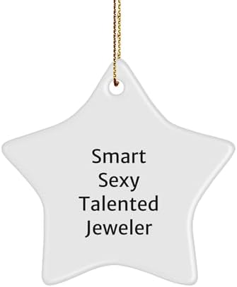 Gifts from Friends to Smart Sexy Talented Jeweler - Christmas Unique Star Ornament - Funny Quote with Gold Cord, White, 3.25 image 2