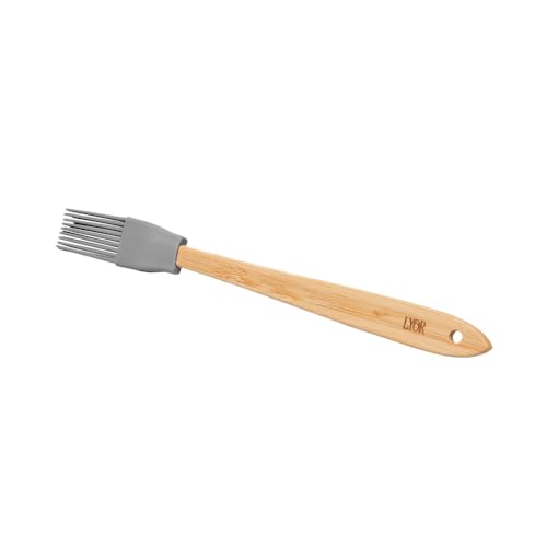 LYOR - Conjunto 3 Utensílios de Silicone com Cabo de Bambu Cinza - Colher, Pincel e Espátula