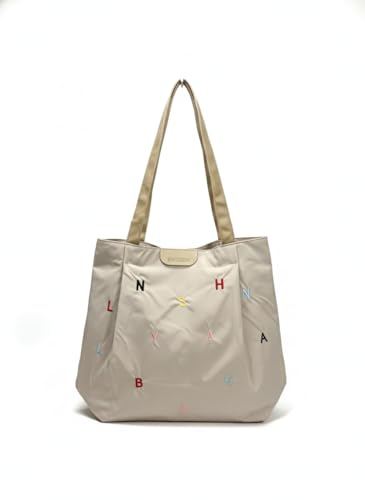Image of Korean Style Heart Embroidery Tote Bag - Cute Shoulder Bag, Student Book Bag, Durable Ladies Handbag, Shopper Bag