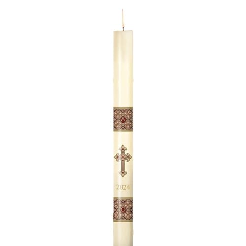 CB Church Supply Will & Baumer Hand Crafted Westminster Beeswax Paschal Candle with Nails, No 4 Special, Burgundy & Gold