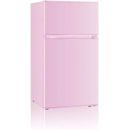 Saeoola Mini Fridge with Freezer, 3.2 Cu.Ft, 2 Doors Compact Mini Refrigerator with Separate Freezer for Dorm, Bedroom, Office, Apartment with 7-Level Temperature Control, Removable Shelves (Pink)